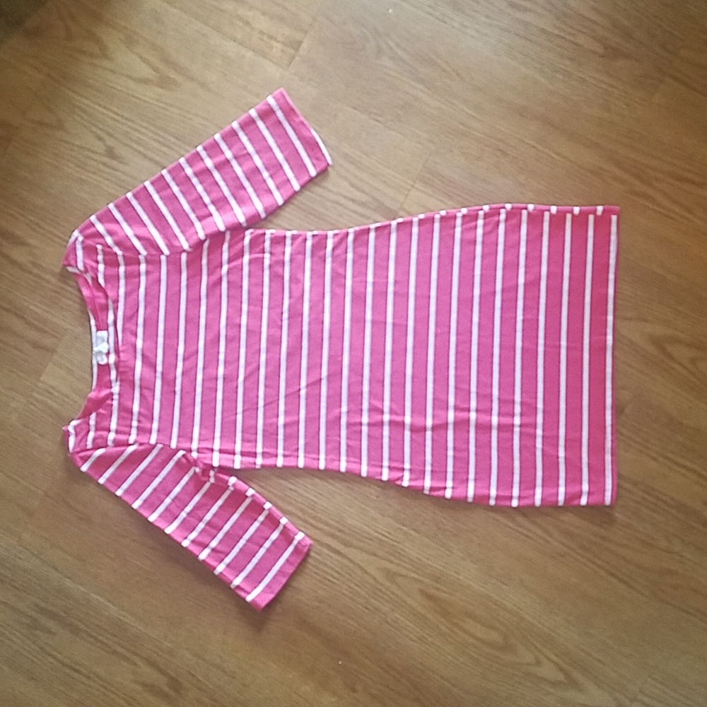 Pink Coral striped 3/4 sleeve dress